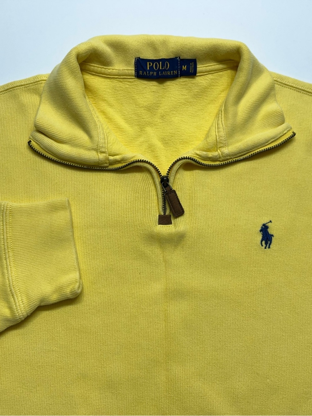 Polo Ralph Lauren 1/4 Sweater Mens Size Medium Yellow Rib Knit Pullover